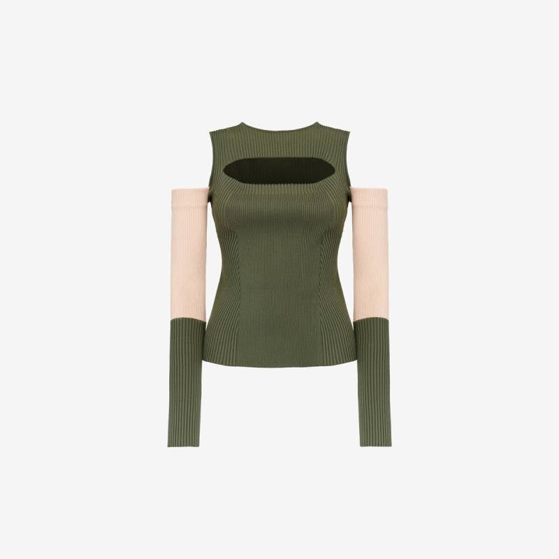 Alexander McQueen Women's Green Slashed Knit Top - XL (Viscose, Polyamide, Polyester & Elastan)